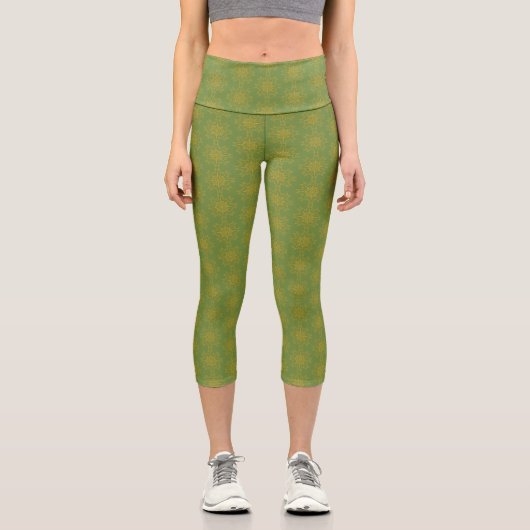 Retro Mandala Avocado High Waisted Capris (Vorderseite)
