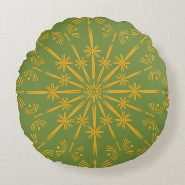 Retro Mandala Avocado Round Pillow Rundes Kissen (Vorderseite)