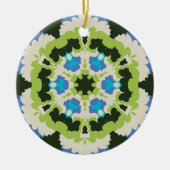 Retro Mandala Blau Grün Weiß und Schwarz Keramik Ornament (Vorne)