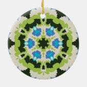 Retro Mandala Blau Grün Weiß und Schwarz Keramik Ornament (Hinten)