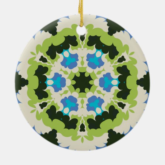 Retro Mandala Blau Grün Weiß und Schwarz Keramik Ornament (Hinten)