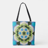 Retro Mandala Blau Grün Weiß und Schwarz Tasche (Rückseite)