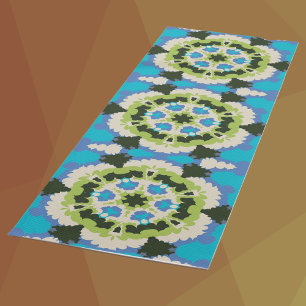 Retro Mandala Blau Grün Weiß und Schwarz Yogamatte