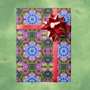 Retro Mandala Blau Lila und gelb Geschenkpapier