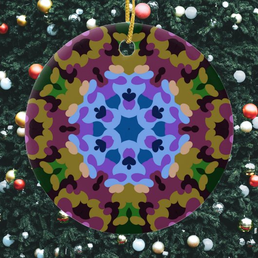 Retro Mandala Blau Lila und gelb Keramik Ornament