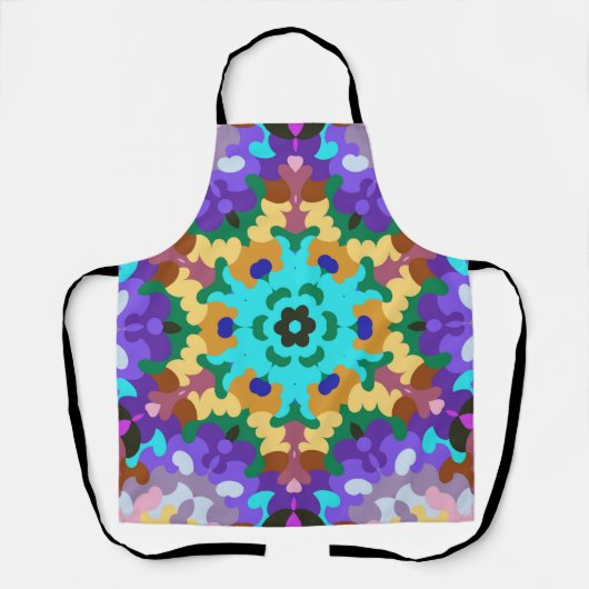 Retro Mandala Blau Lila und gelb Schürze (Vorderseite)
