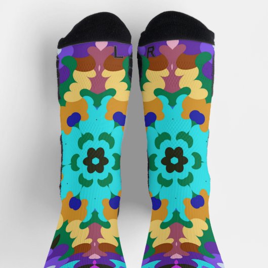 Retro Mandala Blau Lila und gelb Socken (Oben)