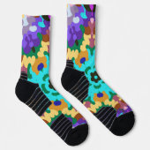 Retro Mandala Blau Lila und gelb Socken (Rechts)