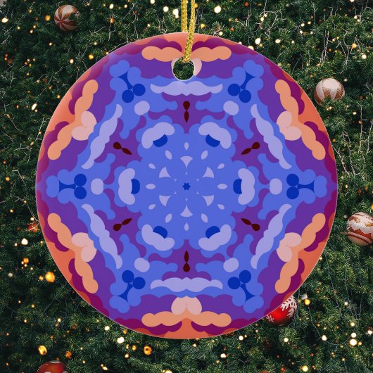 Retro Mandala Blau Lila und rot Keramik Ornament