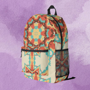 Retro Mandala Blau Rot und Gelb Bedruckter Rucksack