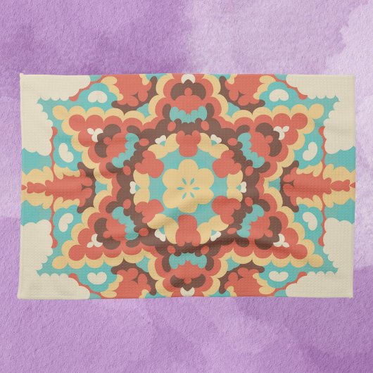 Retro Mandala Blau Rot und Gelb Geschirrtuch
