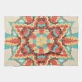 Retro Mandala Blau Rot und Gelb Geschirrtuch (Horizontal)