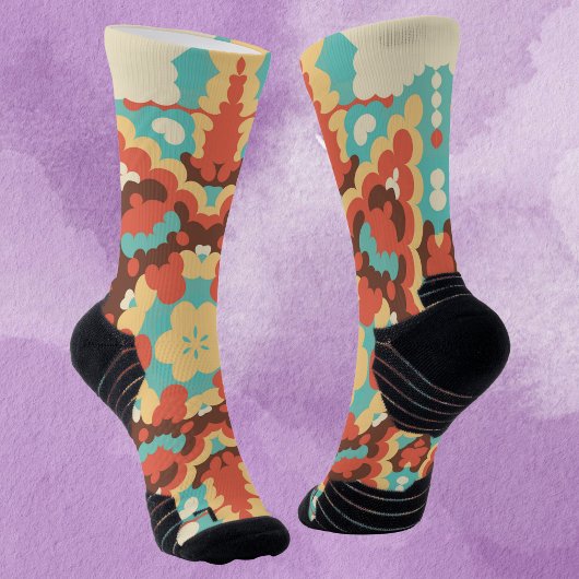 Retro Mandala Blau Rot und Gelb Socken