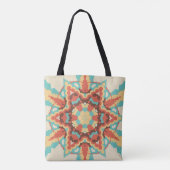 Retro Mandala Blau Rot und Gelb Tasche (Rückseite)