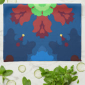 Retro Mandala Blau Rot und Grün Geschirrtuch (Gefaltet)