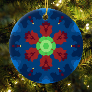 Retro Mandala Blau Rot und Grün Keramik Ornament