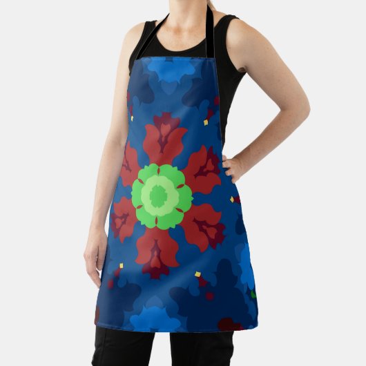 Retro Mandala Blau Rot und Grün Schürze (InSitu)