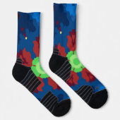 Retro Mandala Blau Rot und Grün Socken (Rechts)