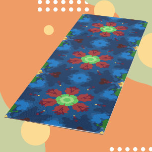 Retro Mandala Blau Rot und Grün Yogamatte
