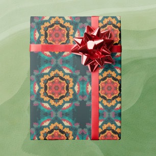 Retro Mandala Blue Orange und Red Geschenkpapier