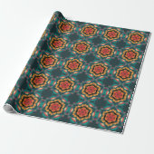 Retro Mandala Blue Orange und Red Geschenkpapier (Ungerollt)