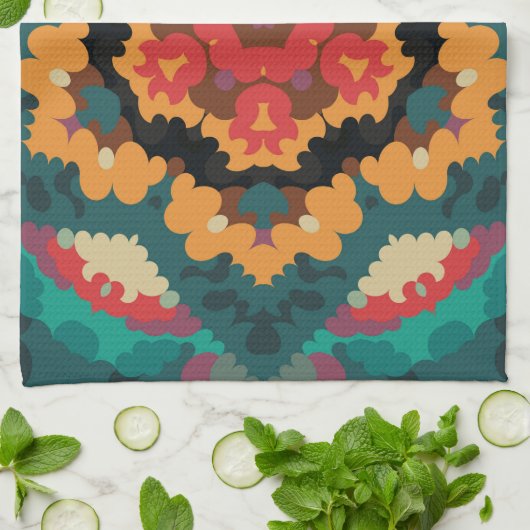 Retro Mandala Blue Orange und Red Geschirrtuch (Gefaltet)