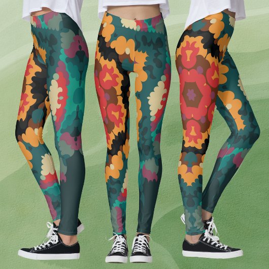 Retro Mandala Blue Orange und Red Leggings