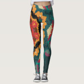 Retro Mandala Blue Orange und Red Leggings (Vorderseite)