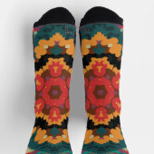 Retro Mandala Blue Orange und Red Socken (Oben)