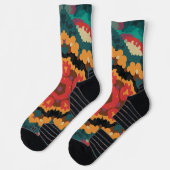 Retro Mandala Blue Orange und Red Socken (Links)
