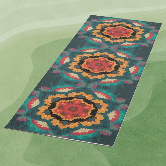 Retro Mandala Blue Orange und Red Yogamatte