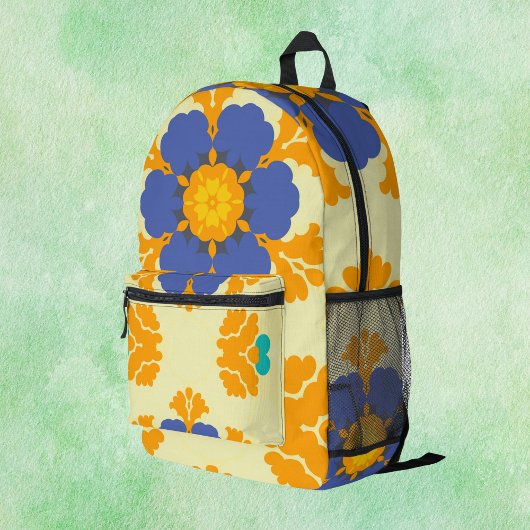 Retro Mandala Blue Orange und Yellow Bedruckter Rucksack