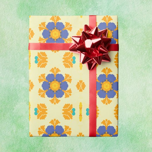 Retro Mandala Blue Orange und Yellow Geschenkpapier