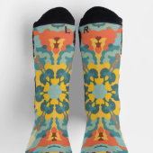 Retro Mandala Blue Orange und Yellow Socken (Oben)