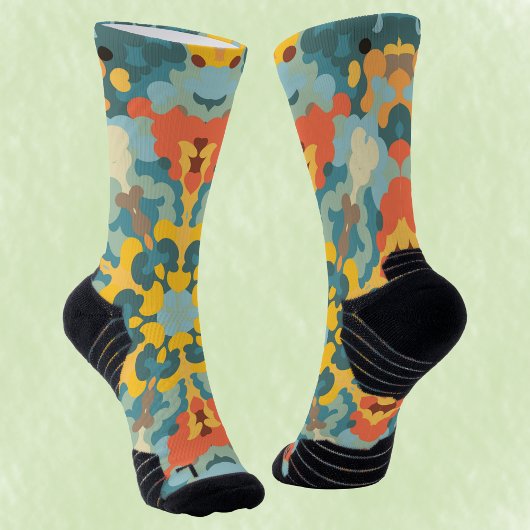 Retro Mandala Blue Orange und Yellow Socken