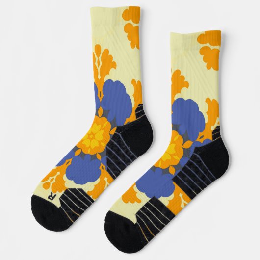 Retro Mandala Blue Orange und Yellow Socken (Links)