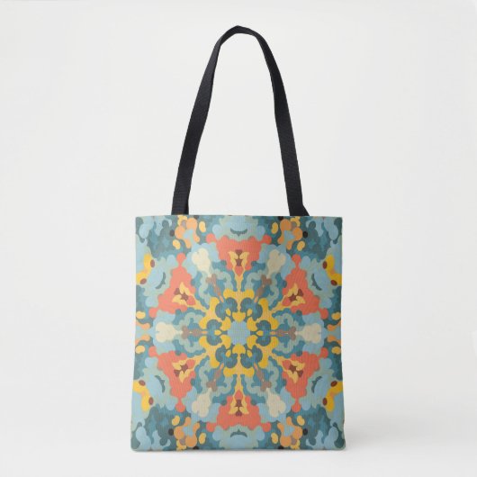 Retro Mandala Blue Orange und Yellow Tasche (Vorderseite)