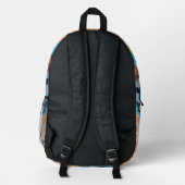 Retro Mandala Blue und Orange Bedruckter Rucksack (Rückseite)