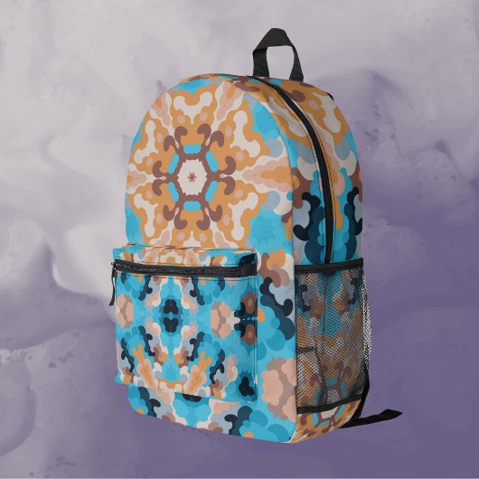 Retro Mandala Blue und Orange Bedruckter Rucksack