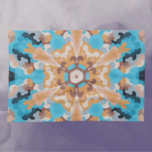 Retro Mandala Blue und Orange Geschirrtuch