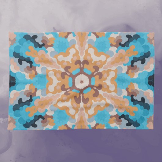 Retro Mandala Blue und Orange Geschirrtuch