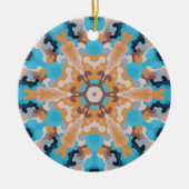 Retro Mandala Blue und Orange Keramik Ornament (Vorne)