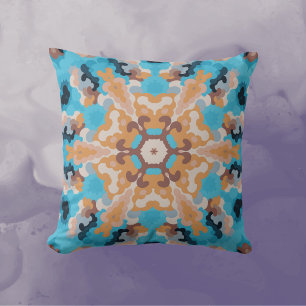 Retro Mandala Blue und Orange Kissen