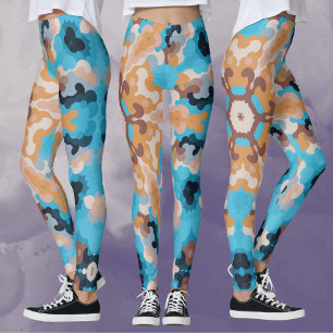 Retro Mandala Blue und Orange Leggings