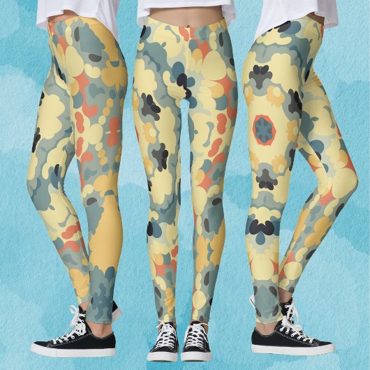 Retro Mandala Blue Yellow und Red Leggings