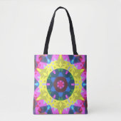 Retro Mandala Blume Blau Gelb und Rosa Tasche (Vorderseite)