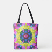 Retro Mandala Blume Blau Gelb und Rosa Tasche (Rückseite)