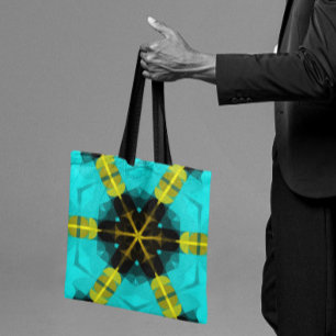 Retro Mandala Blume Blau Gelb und Schwarz Tasche