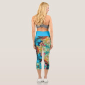 Retro Mandala Blume Blau Grün und Rosa Capri Leggings (Rückseite)