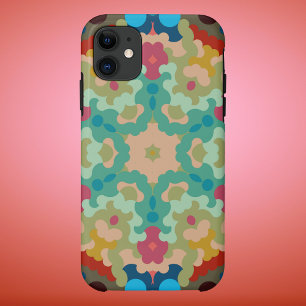 Retro Mandala Blume Blau Grün und Rosa Case-Mate iPhone Hülle